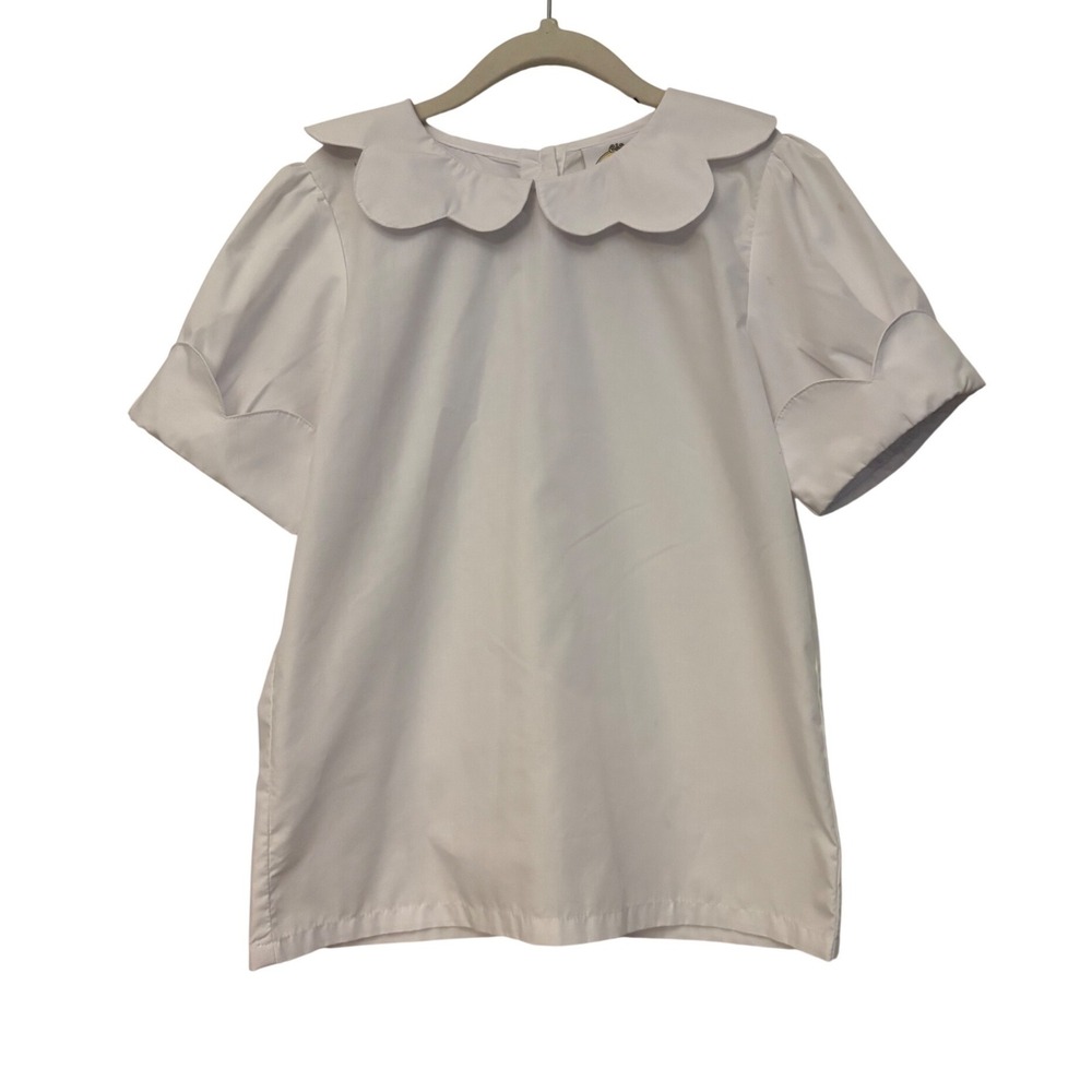 The Yellow Lamp Girls White Scalloped Peter Pan Collar Blouse Button Back Size 8